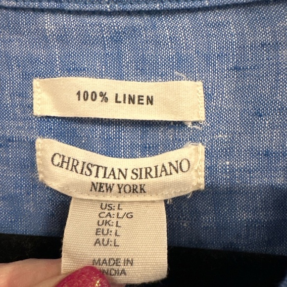 Christian Siriano 100% Linen Button-Up Shirt Women SZ L Light Blue Short Sleeve - Picture 3 of 6